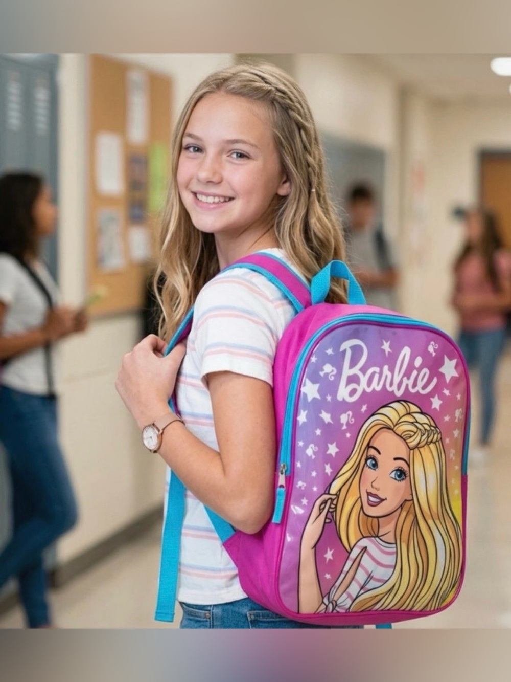 Barbie Pink & Turquoise Girls Backpack with Barbie Graphic 15 inches